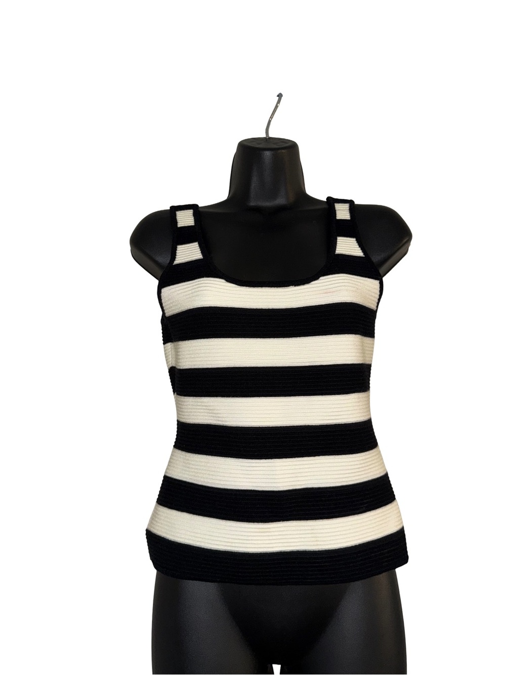 Marled Black & White Striped Ribbed Tank